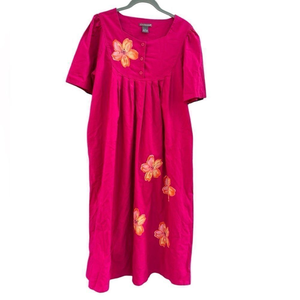 Cypress Women's Pink Vintage Style 100% Cotton Midi Floral Dress Size Small